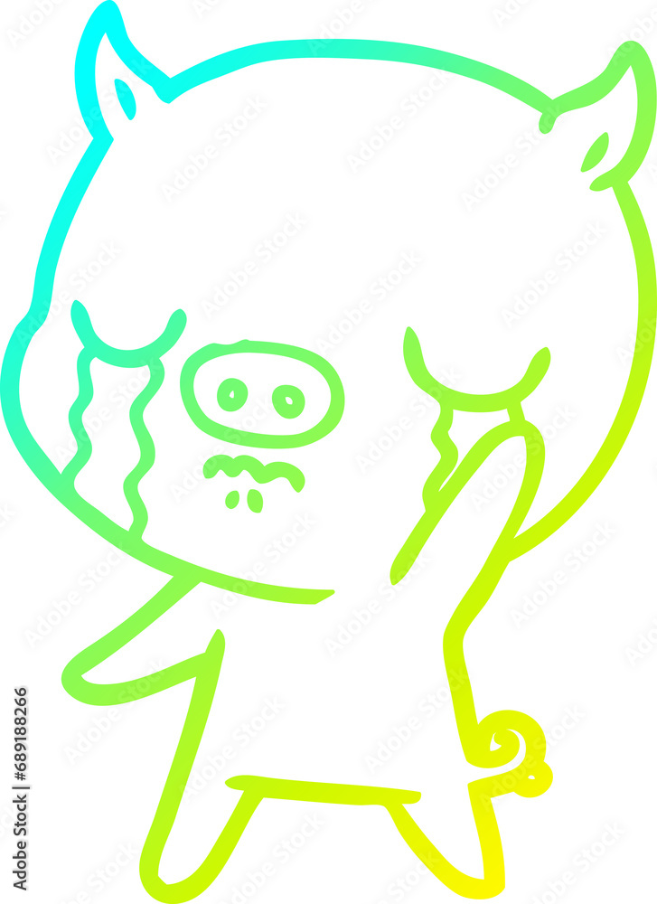 cold gradient line drawing of a cartoon pig crying waving goodbye cold gradient line drawing of a cartoon pig crying waving goodbye