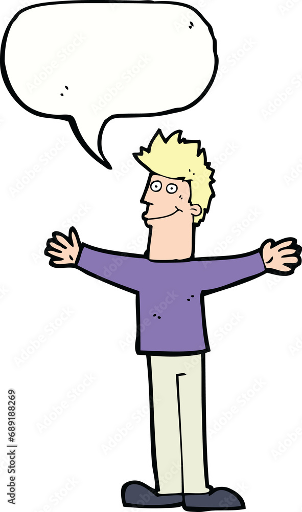 cartoon happy man with speech bubble