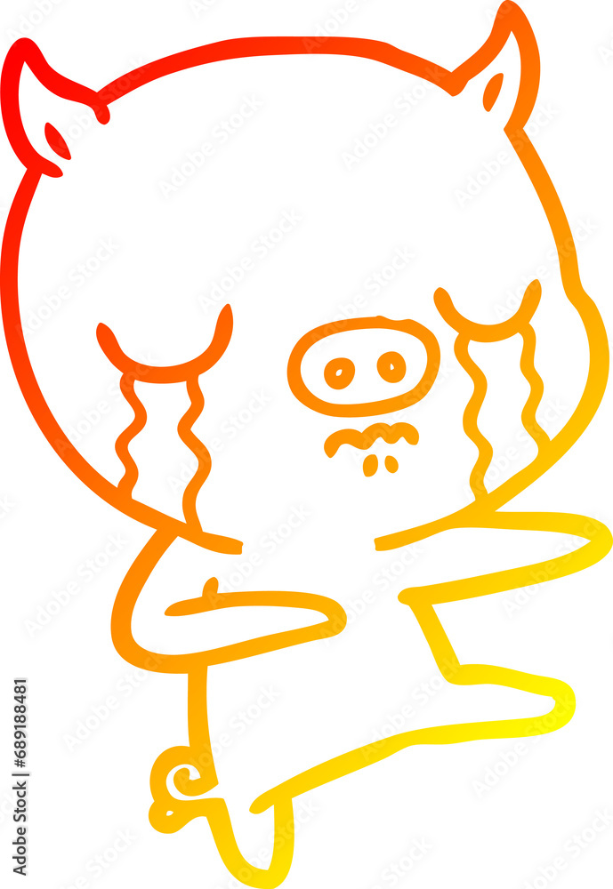 warm gradient line drawing of a cartoon pig crying warm gradient line drawing of a cartoon pig crying