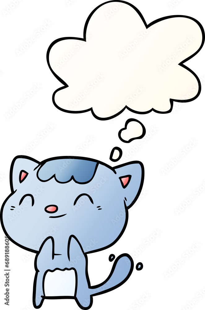 Fototapeta premium cartoon happy cat with thought bubble in smooth gradient style