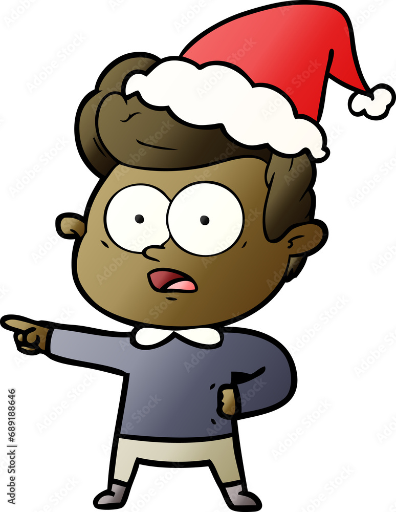 hand drawn gradient cartoon of a staring man wearing santa hat hand drawn gradient cartoon of a staring man wearing santa hat