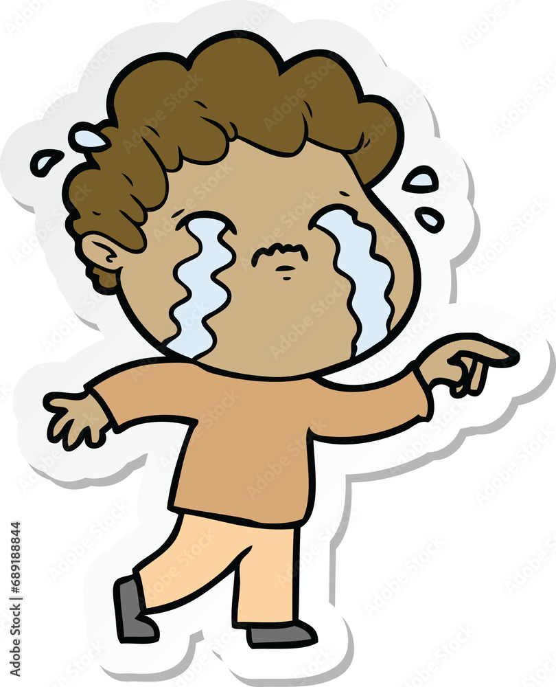 sticker of a cartoon man crying sticker of a cartoon man crying
