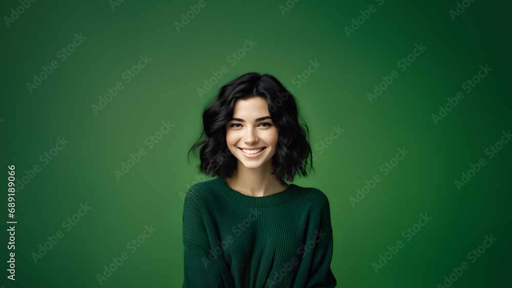 Beautiful young woman smiling isolated on studio background. Copyspace area Beautiful young woman smiling isolated on studio background. Copyspace area