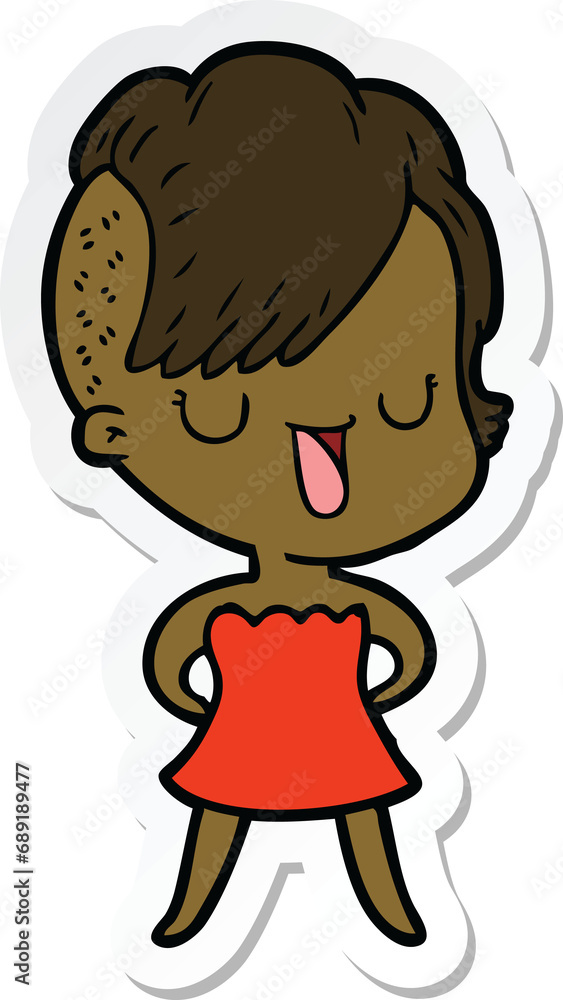 sticker of a cute cartoon girl with hipster haircut sticker of a cute cartoon girl with hipster haircut