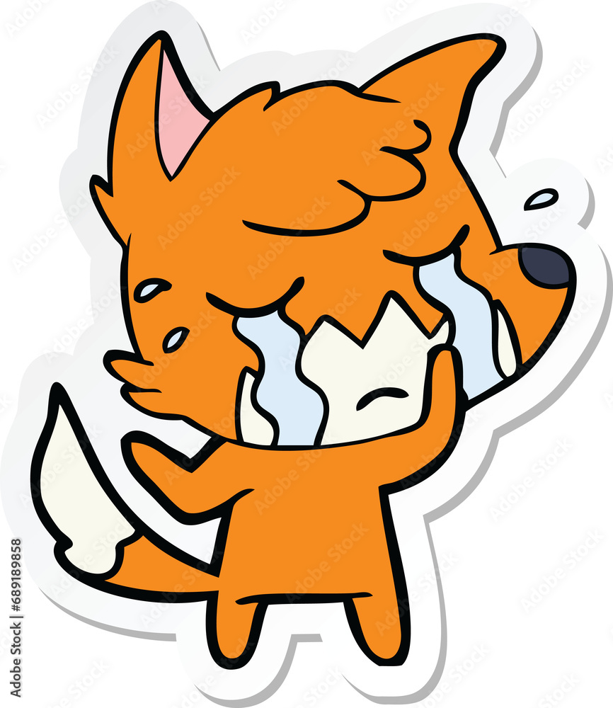 sticker of a crying fox cartoon sticker of a crying fox cartoon