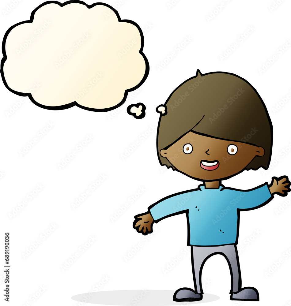 cartoon waving boy with thought bubble cartoon waving boy with thought bubble