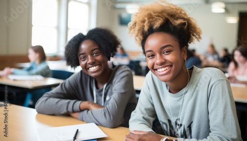 Black teen girl in modern classroom.generative ai photo