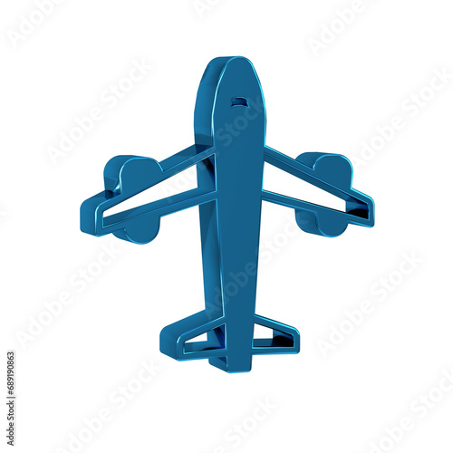 Blue Plane icon isolated on transparent background. Flying airplane icon. Airliner sign.