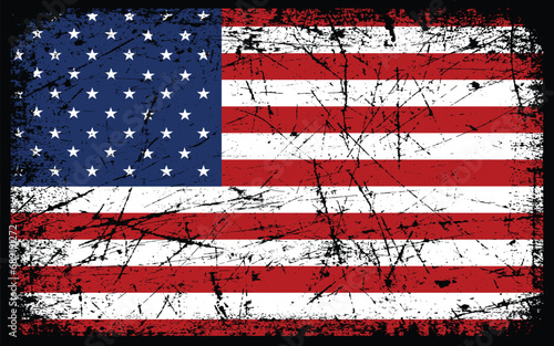 Grunge flag of American. Vector flag of USA. 