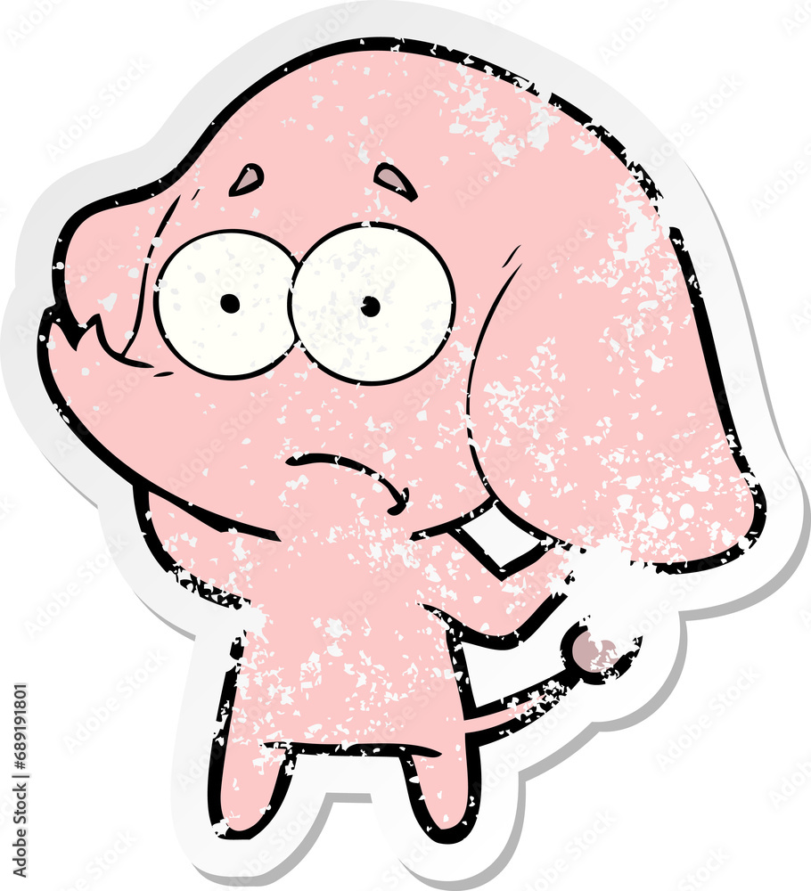 distressed sticker of a cartoon unsure elephant distressed sticker of a cartoon unsure elephant
