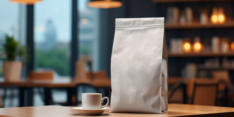 Aluminum coffee bag Hermetic Ziplock bags Kraft Paper Aluminun Foil Plastic for coffee bean mockup template coffee bag packaging ready to use for advertisment template background product showcase
