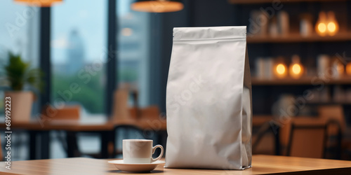 Aluminum coffee bag Hermetic Ziplock bags Kraft Paper Aluminun Foil Plastic for coffee bean mockup template coffee bag packaging ready to use for advertisment template background product showcase photo