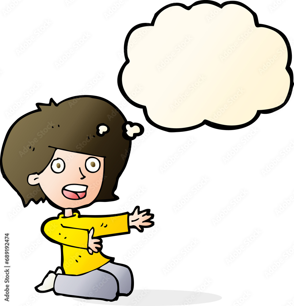 cartoon shocked woman on knees with thought bubble cartoon shocked woman on knees with thought bubble