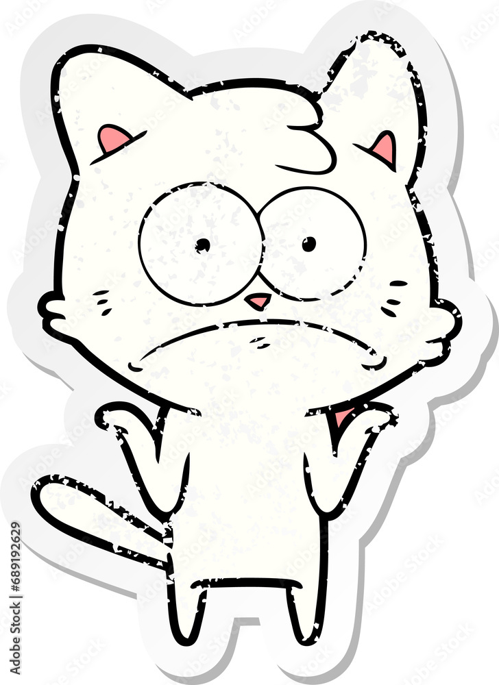Obraz premium distressed sticker of a cartoon nervous cat