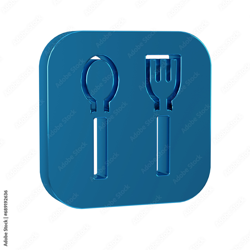 Fototapeta premium Blue Fork and spoon icon isolated on transparent background. Cooking utensil. Cutlery sign.