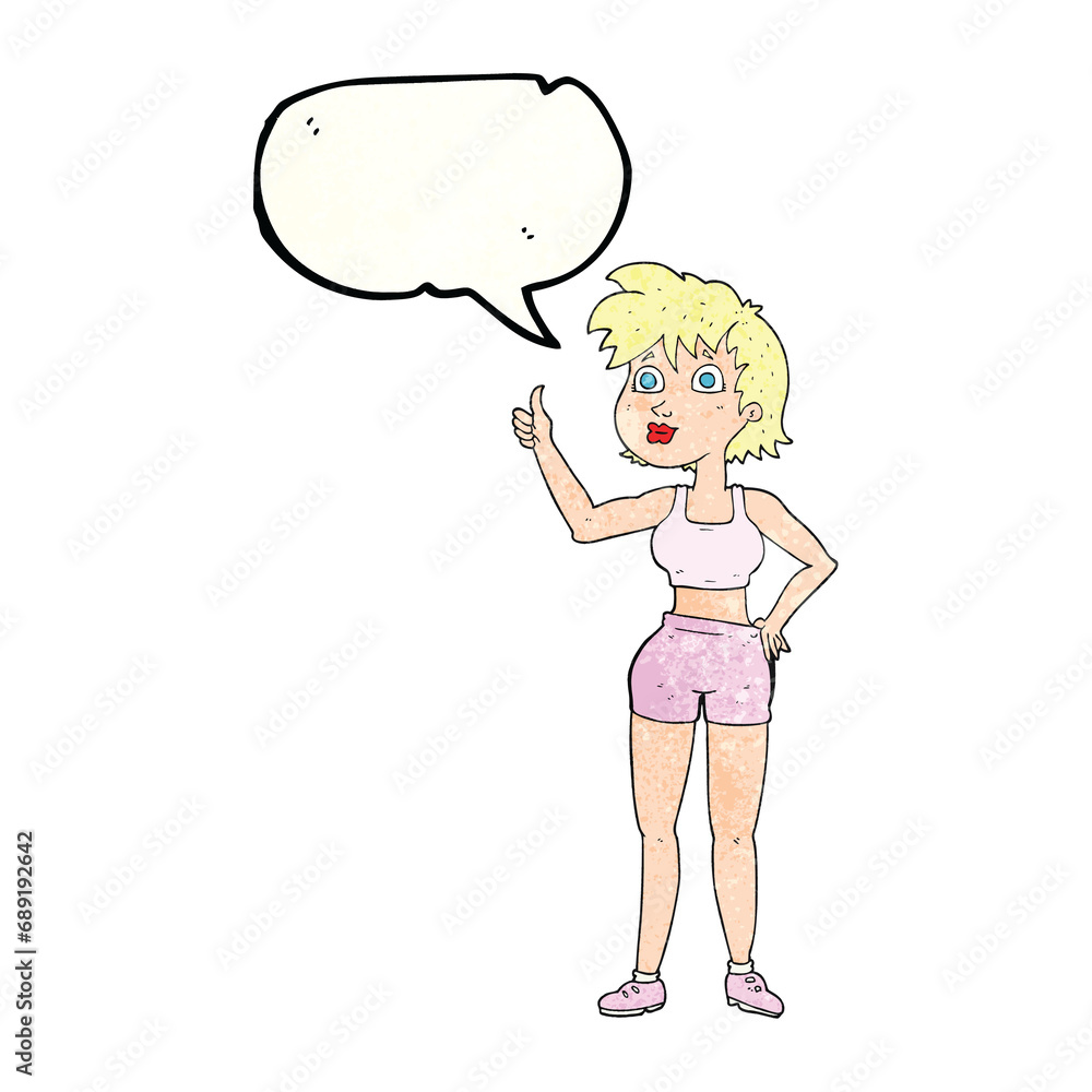 freehand speech bubble textured cartoon happy gym woman freehand speech bubble textured cartoon happy gym woman