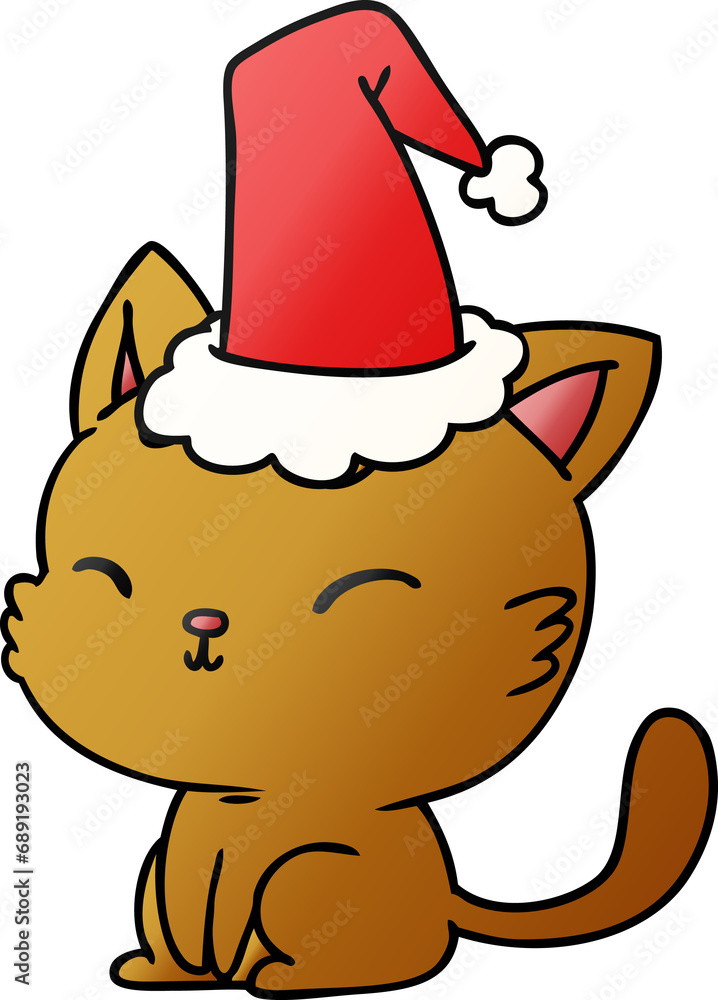 hand drawn christmas gradient cartoon of kawaii cat hand drawn christmas gradient cartoon of kawaii cat