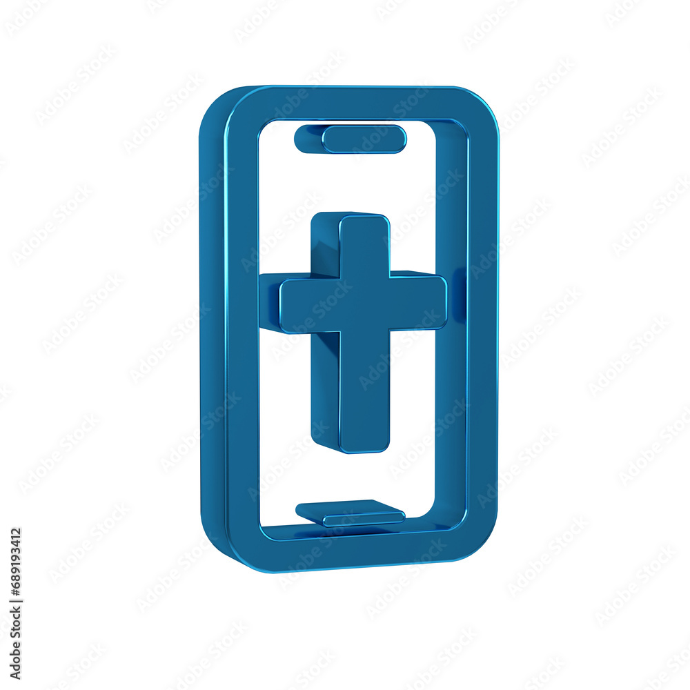 Blue Christian cross on mobile phone icon isolated on transparent background. Church cross. Blue Christian cross on mobile phone icon isolated on transparent background. Church cross.