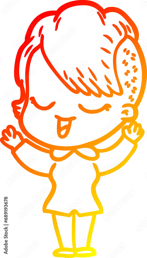 warm gradient line drawing of a happy cartoon girl