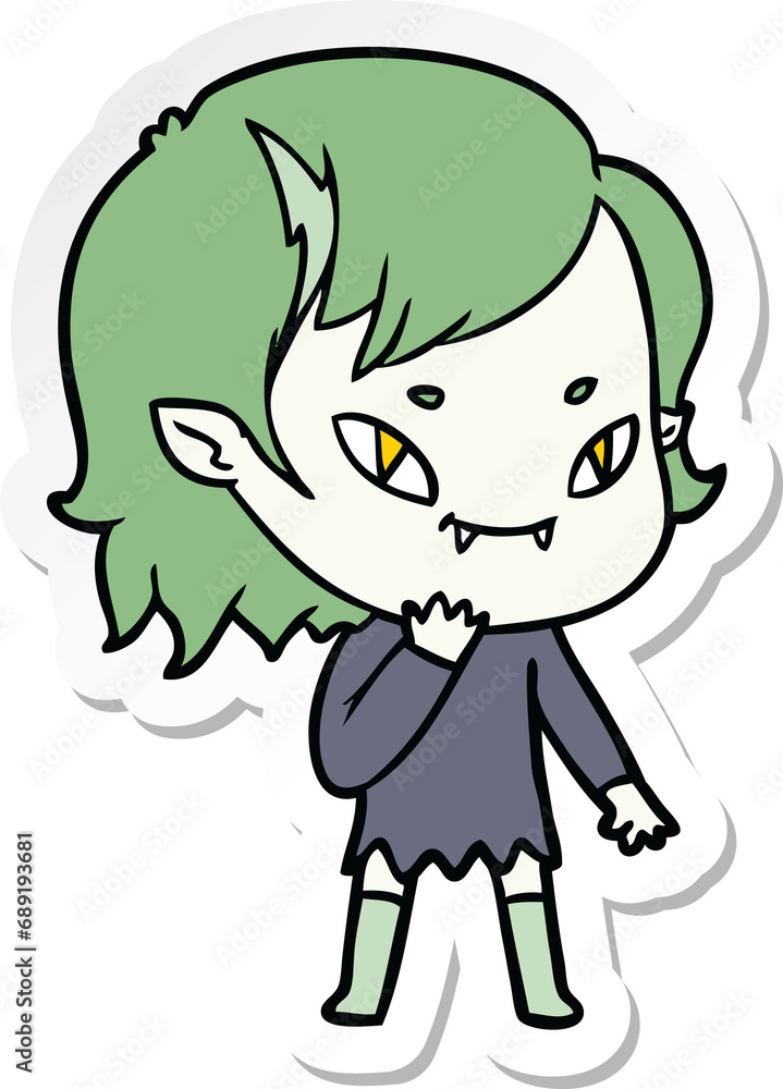 sticker of a cartoon friendly vampire girl considering sticker of a cartoon friendly vampire girl considering