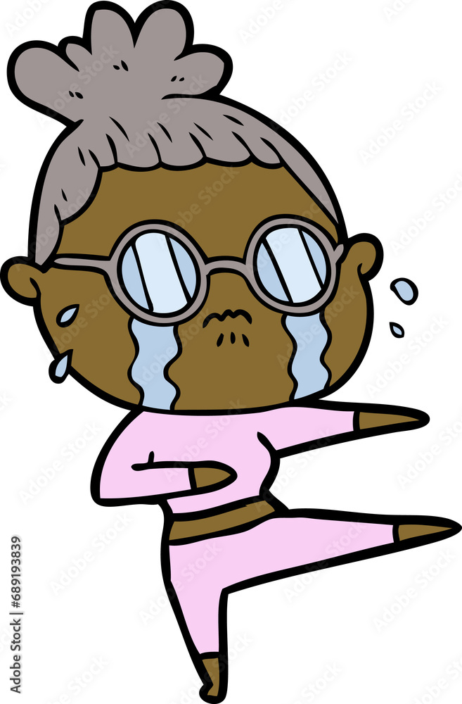 Fototapeta premium cartoon crying woman wearing spectacles