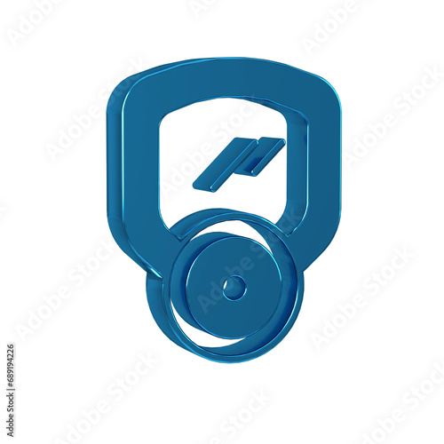 Blue Gas mask icon isolated on transparent background. Respirator sign.