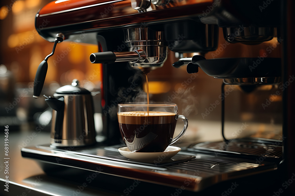 Glass cup of coffee being prepared in a coffee machine Glass cup of coffee being prepared in a coffee machine