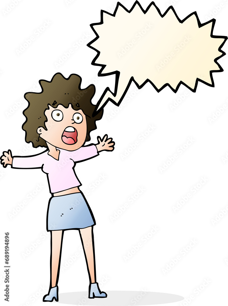 cartoon frightened woman with speech bubble cartoon frightened woman with speech bubble