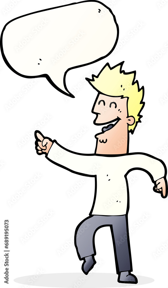 cartoon man pointing and laughing with speech bubble