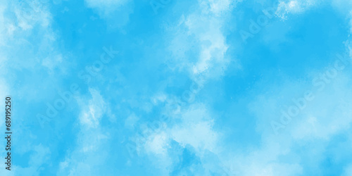 blue sky with clouds. Light sky-blue shades watercolor background Sky clouds with brush painted blue watercolor texture, Classic hand painted Blue watercolor background for design.  photo