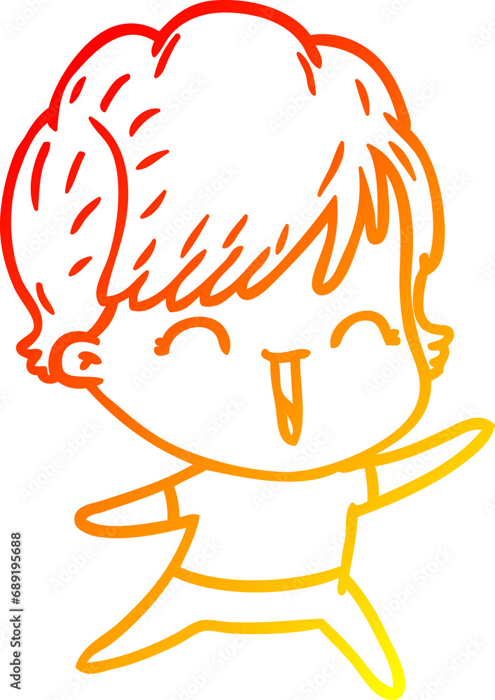 warm gradient line drawing of a cartoon laughing woman warm gradient line drawing of a cartoon laughing woman