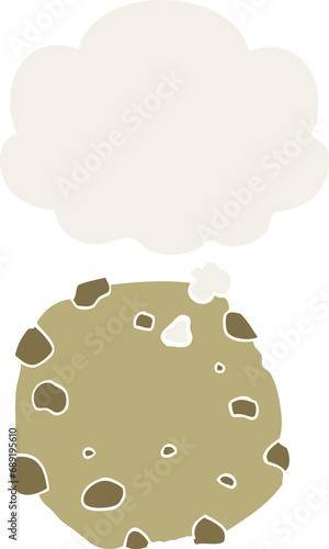 cartoon cookie with thought bubble in retro style