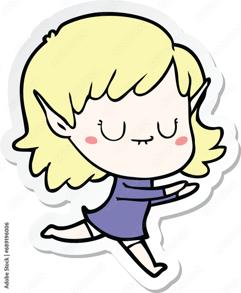 sticker of a happy cartoon elf girl posing sticker of a happy cartoon elf girl posing