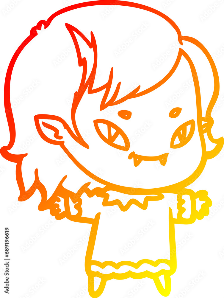 warm gradient line drawing of a cartoon friendly vampire girl warm gradient line drawing of a cartoon friendly vampire girl