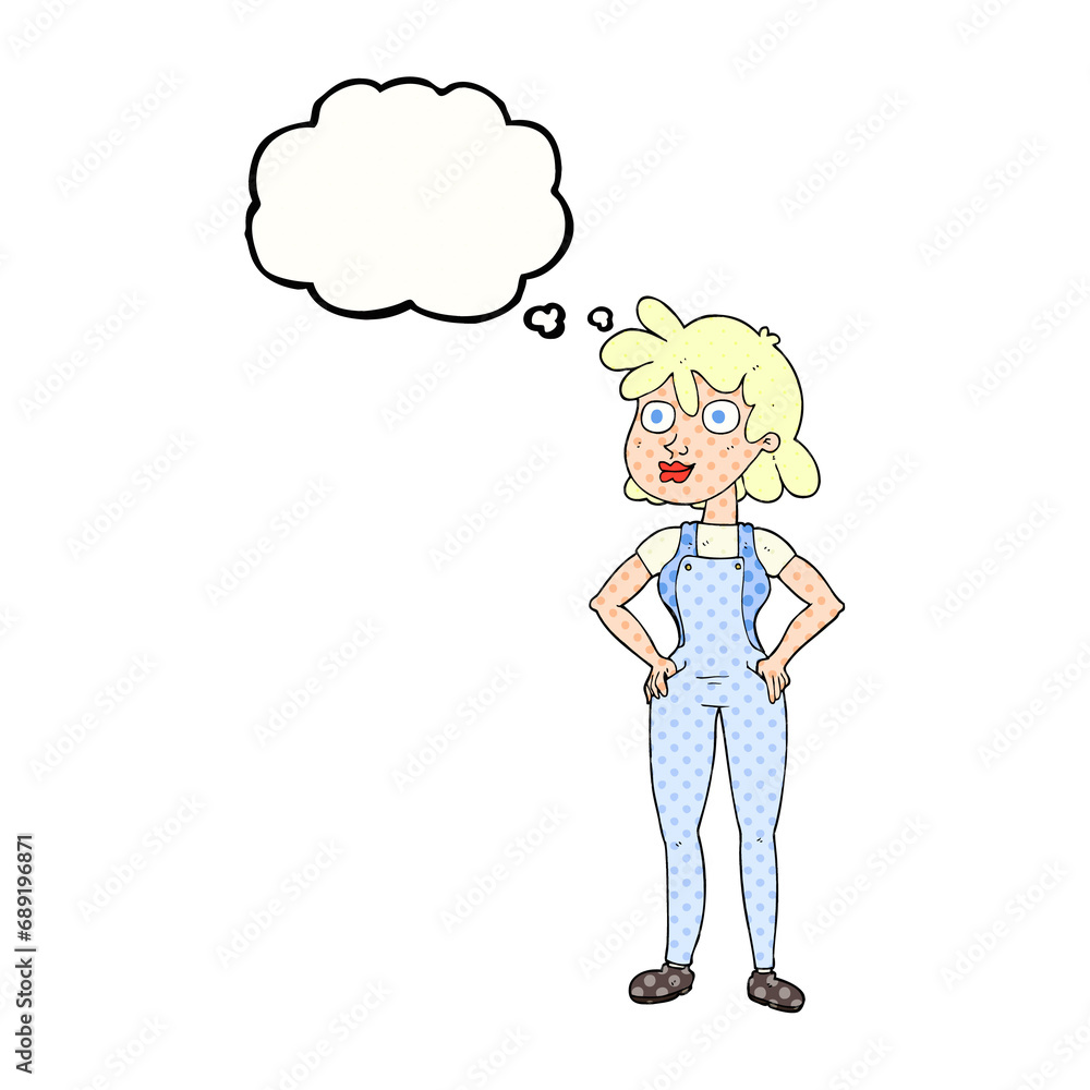 freehand drawn thought bubble cartoon farmer girl freehand drawn thought bubble cartoon farmer girl