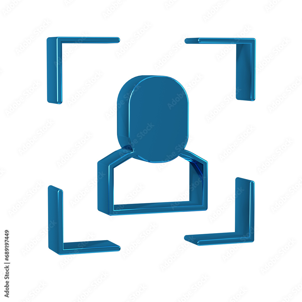Blue Camera focus frame line icon isolated on transparent background.