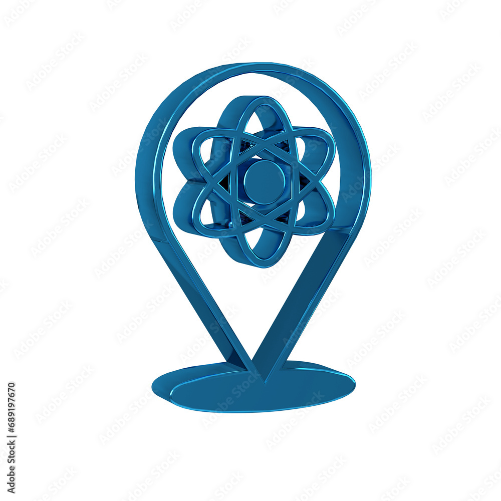 Obraz premium Blue Atom icon isolated on transparent background. Symbol of science, education, nuclear physics, scientific research.