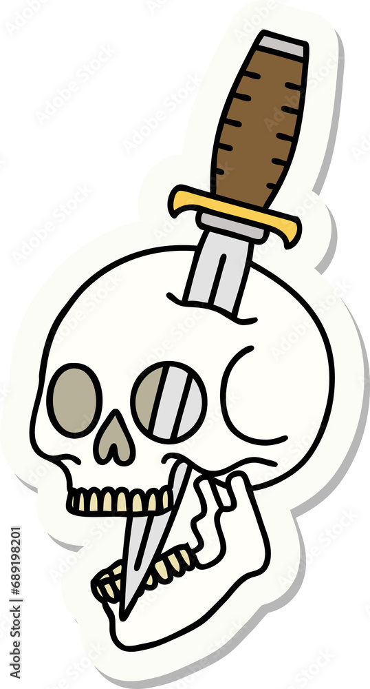 sticker of tattoo in traditional style of a skull sticker of tattoo in traditional style of a skull