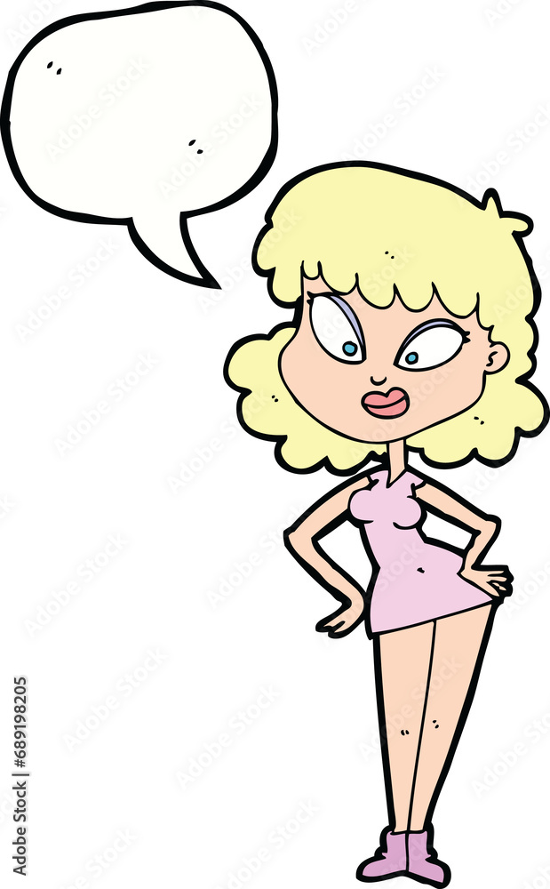 cartoon woman with hands on hips with speech bubble cartoon woman with hands on hips with speech bubble