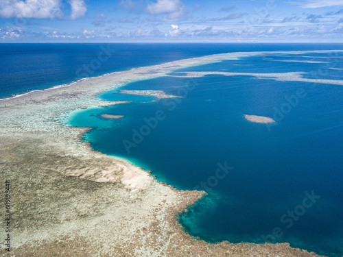 Scenic Aerial Drone Picture of the Outer Reef Atoll of Pohnpei  Micronesia