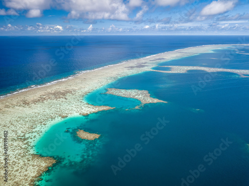 Scenic Aerial Drone Picture of the Outer Reef Atoll of Pohnpei, Micronesia