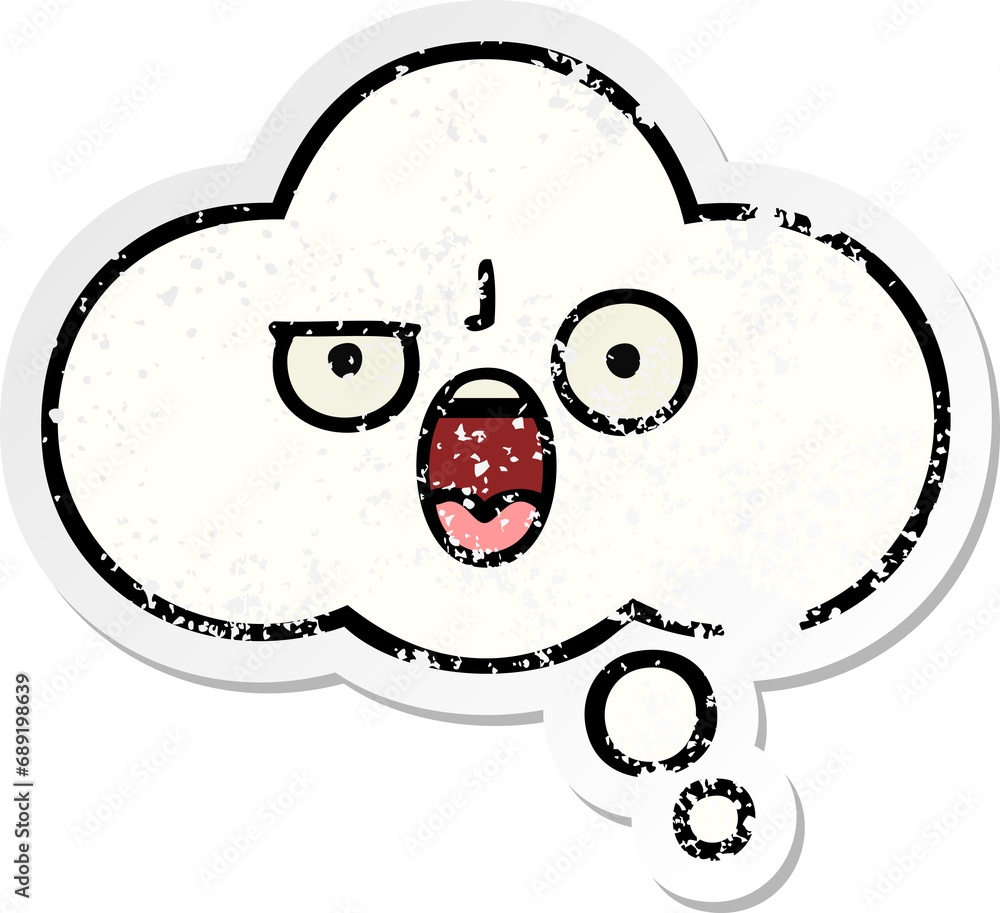 distressed sticker of a cute cartoon thought bubble distressed sticker of a cute cartoon thought bubble