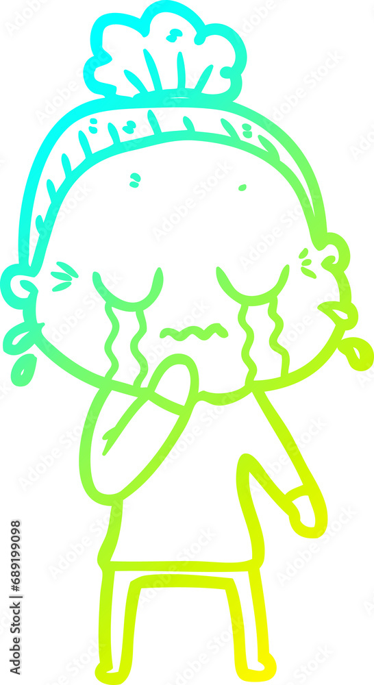 cold gradient line drawing of a cartoon old woman crying cold gradient line drawing of a cartoon old woman crying