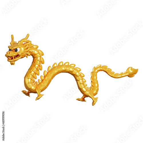 Cartoon gold Chinese dragon. Chinese new year elements icon. 3D rendering.