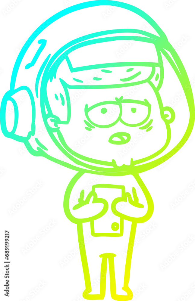 cold gradient line drawing of a cartoon tired astronaut cold gradient line drawing of a cartoon tired astronaut