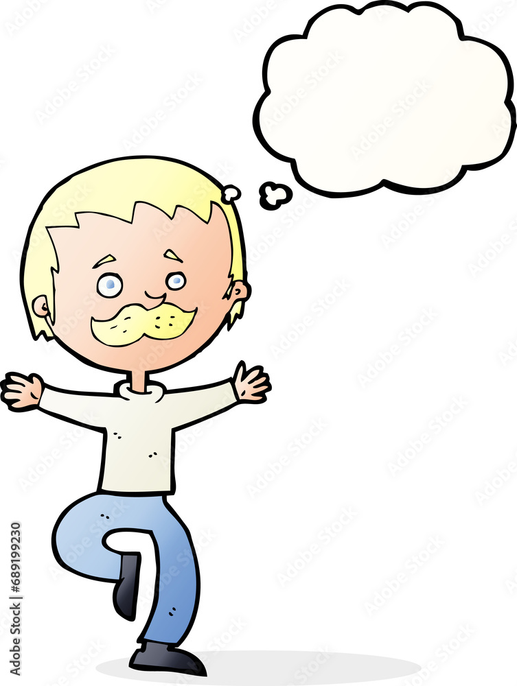 cartoon dancing man with mustache with thought bubble cartoon dancing man with mustache with thought bubble