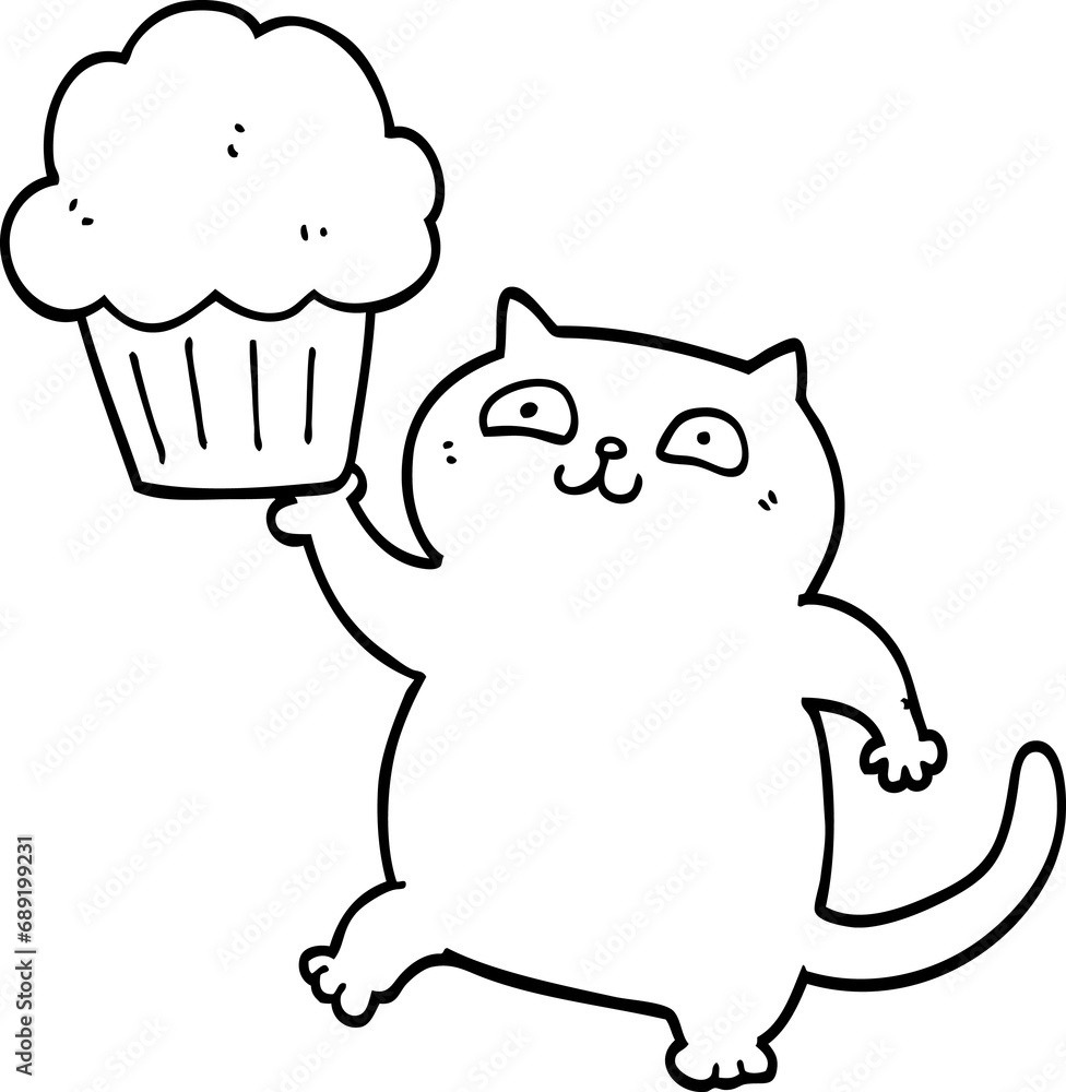 Obraz premium cartoon cat with cupcake