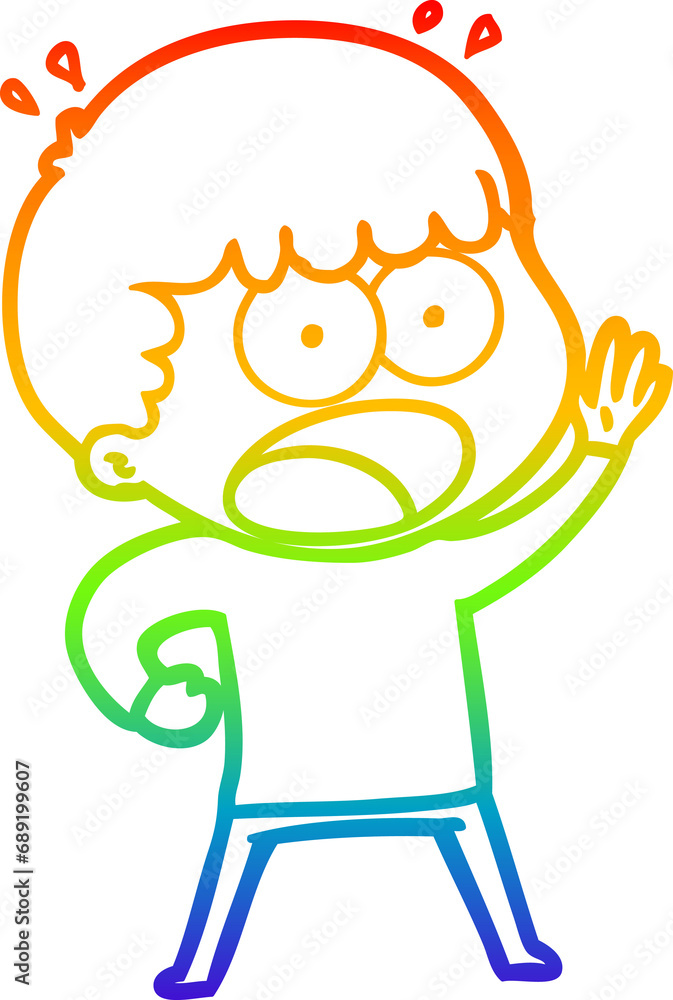 rainbow gradient line drawing of a cartoon shocked man