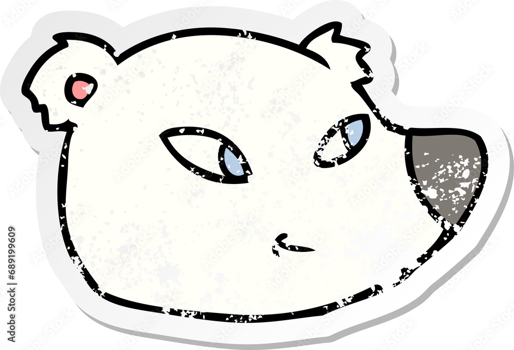 distressed sticker of a cartoon polar bear face distressed sticker of a cartoon polar bear face