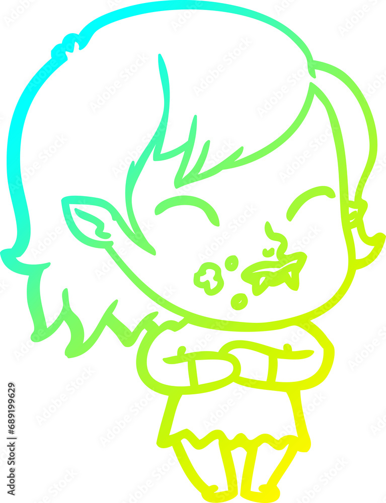 cold gradient line drawing of a cartoon vampire girl with blood on cheek cold gradient line drawing of a cartoon vampire girl with blood on cheek